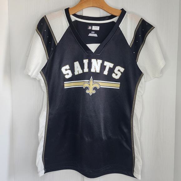 NFL Team Apparel New Orleans Saints Women’s Large Rhinestones Jersey Top - Picture 1 of 7